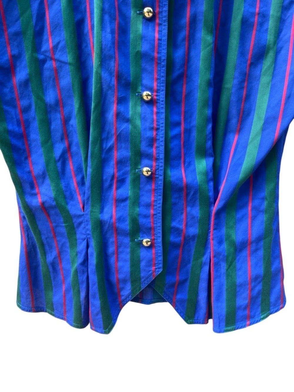 Vintage Alain Figaret Paris Striped Gold Button-Front Top in Blue and Green - Picture 2 of 7